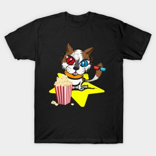 Funny Cat Popcorn Movies Glasses Cinema Fans Night Film Fun T-Shirt